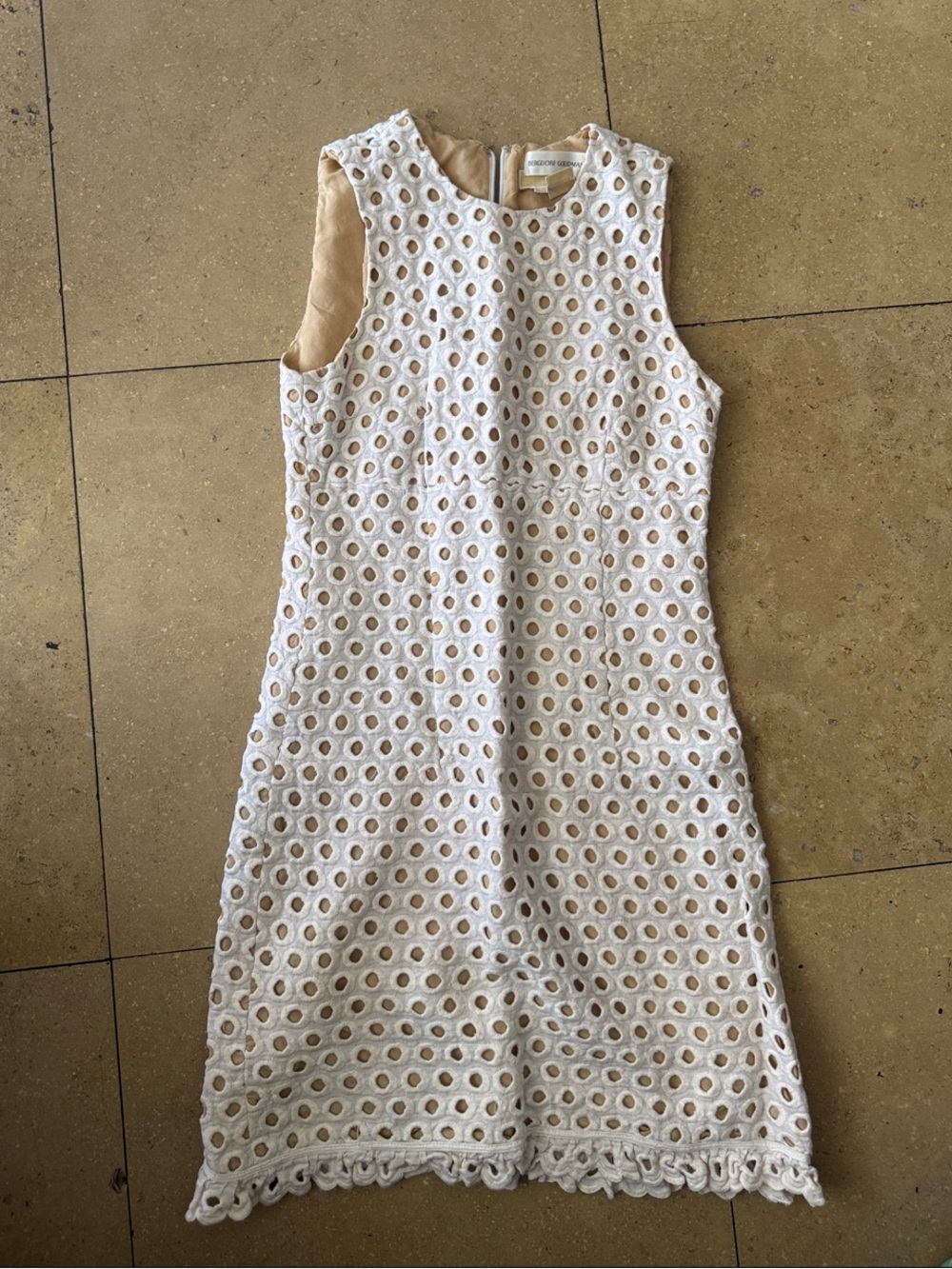 Michael Kors Collection White Eyelet Mini Dress with Nude Lining